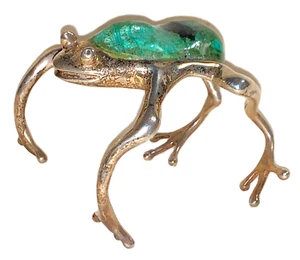 Vintage Manuel Porcayo Figuero Sterling w/ Chrysocolla Lg Frog Cuff Bracelet - Picture 1 of 22