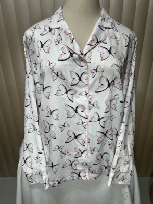 Charter Club Pajama Top XXXL Long Sleeve Button Down Shirt PJs Butterfly White - Image 1 of 4