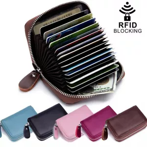Portafoglio donna uomo vera pelle fisarmonica porta carte di credito blocco RFID - Foto 1 di 23