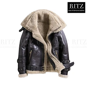 Women's B3 RAF Bomber Aviator Sheepskin Fur Shearling Real Leather Jacket Coat - Picture 1 of 10