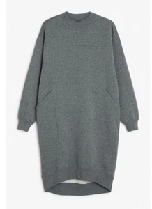 Monki Grey Midi Swatshirt Hoodie Dress Knee Oversized Casual Baggy Uk L 14 16 18 - Picture 1 of 18
