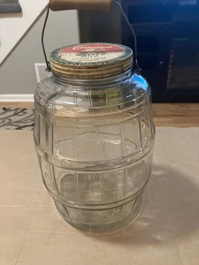 Antique Carnation Malted Milk 15 Lbs / Owens Illinois Glass Barrel Jug W/Bail - Picture 1 of 15