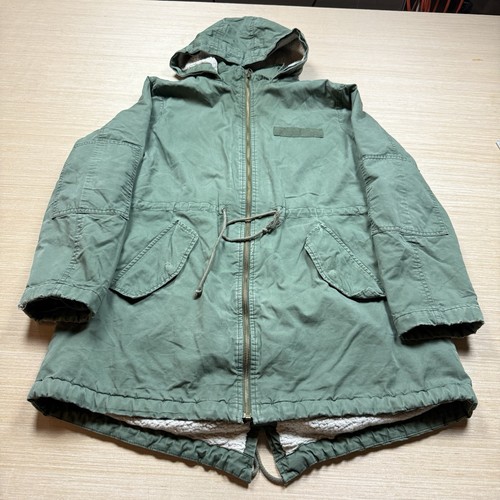 VETEMENTS Gap Army Giacca Parka Sherpa Foderato Coda di Pesce Cinch Cappotto Freddo Grande Oliva