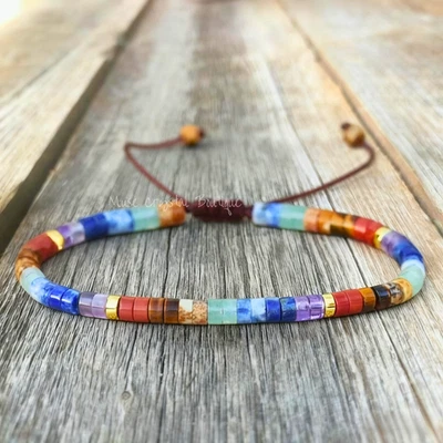 7 Chakra Gemstone 4mm Beads Natural Crystal Healing Reiki Dainty Bracelet Gift - Image 1 of 2
