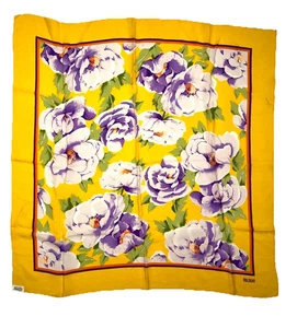 BILL BLASS For Baar & Beards Floral Silk Square Scarf Yellow Vintage 29x29 Japan - Picture 1 of 8
