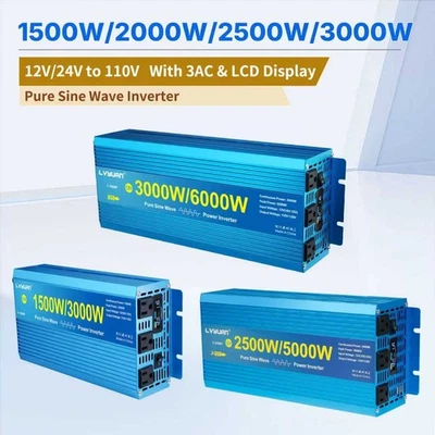 LVYUAN 1500W 2000W 3000W Pure Sine Wave Power Inverter 12V 24V to 110V Converter 3AC