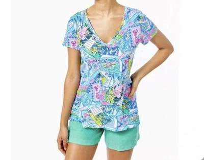 Lilly Pulitzer Etta V-Neck Top Wish You Were Here Size Medium - Image 1 of 4
