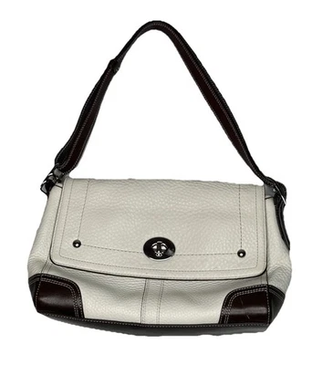 Coach Hamilton Flap Shoulder Bag F13957  Ivory White Pebbled Leather Brown Trim - Image 1 of 4