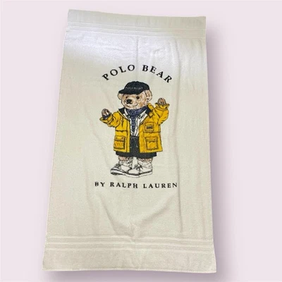 Ralph Lauren Home Beach Bath Towel 60 X 35 White Polo Bear Cotton Vtg Preppy - Image 1 of 4