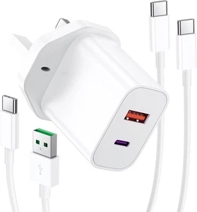 Enchufe y cable cargador rápido iPhone 16 20W USB C adaptador de corriente carga rápida doble - Imagen 1 de 8