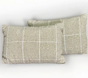 Threshold Decorative Throw Pillow Pair Sage Green White Tartan 12 X 17 Set Of 2 - Picture 1 of 10