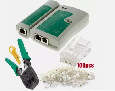 Ethernet Network RJ45 Cat5e Cat6 Cable Tester / Crimping Tool / 100x Connectors - Image 1 of 3