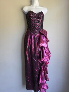Gunne Sax Fairy Goth Prom Dress Magenta/Black Sequin Lace Taffeta Ruffles 80s  - Picture 1 of 23