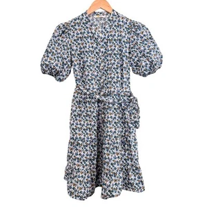 Boden Tiered Shirt Dress Size UK 12P Floral Puff Sleeve Pockets Mini Belted - Picture 1 of 10