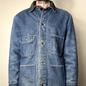Vintage 70's Wrangler Big Ben Denim Blue Jean Wool Lined Chore Coat Jacket - Picture 1 of 6