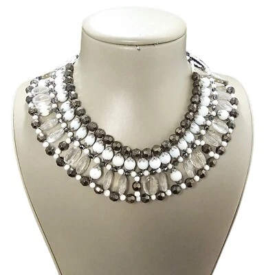 Женщин красивый бисером белый, Gunmetal, серебро заявление нагрудник ожерелье новый без ЯРЛЫКОВ - Изображение 1 из 4
