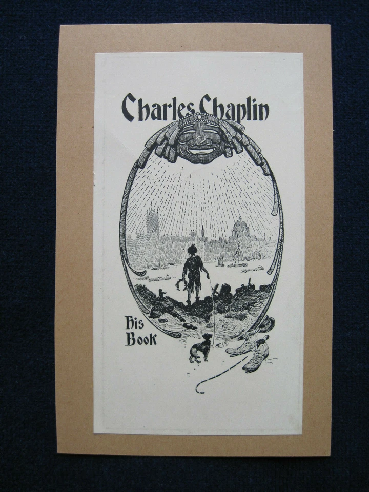RARE ORIGINAL BOOKPLATE of CHARLES CHAPLIN - 2 1/2" x 4 5/8"  - Image 1 of 1