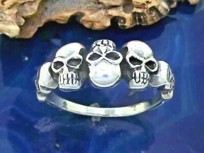 Teschio 925 Anello IN Argento Sterling Teschio Anello Biker Gotico - Immagine 1 di 4