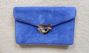 NEXT LEATHER COLLECTION ROYAL BLUE GENUINE SUEDE LEATHER ENVELOPE CLUTCH BAG
