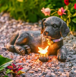 Solar Perro Jardín Adorno LED Iluminación Cachorro Estatua Labrador Mariposa Decoración - Imagen 1 de 24