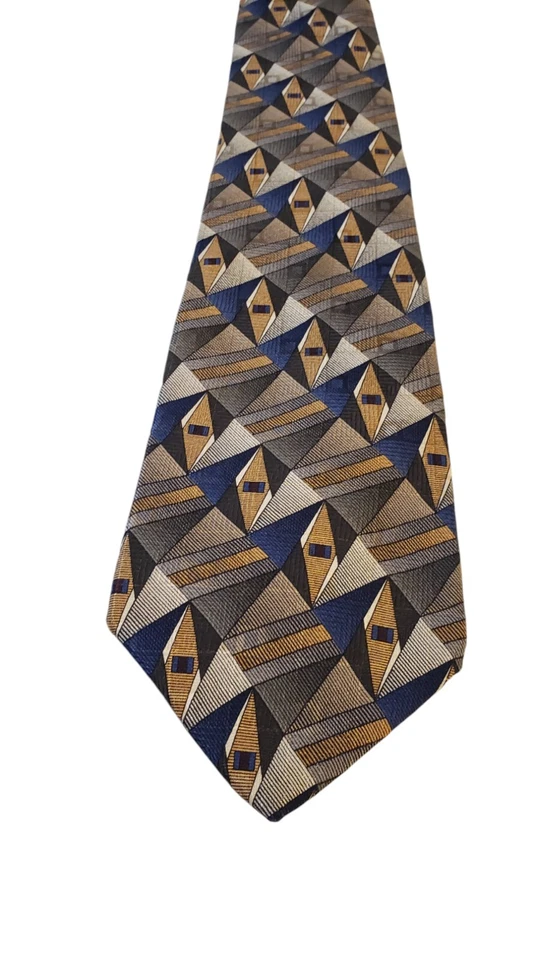 Corbata clásica para hombre Platinum Designs azul tostado geométrica 100 % seda iglesia de negocios Foto 1 de 4