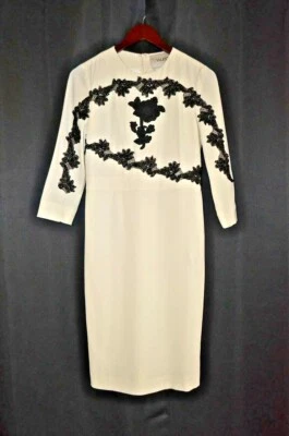 VALENTINO Ivory White Black Rose Floral Beaded Appliqué Cocktail Dress 2 US = XS - Image 1 of 4
