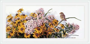 Merejka Counted Cross Stitch Kit Black Eyed Susans and Phlox K-208 - Picture 1 of 5
