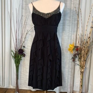 Betsy & Adam solid black sleeveless with spaghetti straps party dress. - Picture 1 of 16