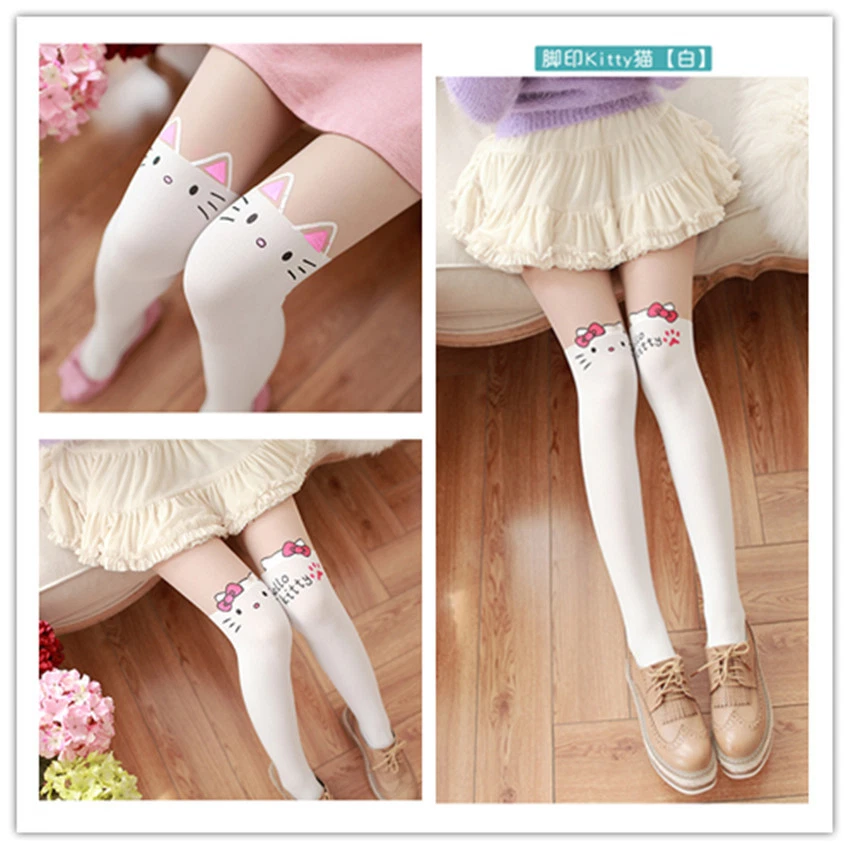 Fashion Girl Kid Cartoon Velvet Pantyhose Stitching Stocking White 3-8 Year Old - Image 1 of 1