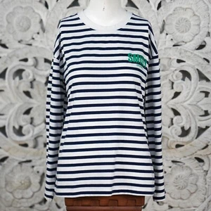 Zara x Smiley Originals Women’s M Long Sleeve Stripe Shirt Green Logo Tee - Picture 1 of 13