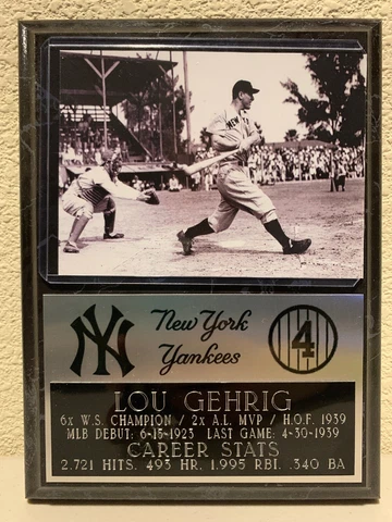 LOU GEHRIG 6x8 NEW YORK YANKEES PLAQUE Cover