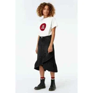 MOLO TEEN GIRLS BLACK BELINDA DENIM RUFFLE WRAP AROUND SKIRT HI LO HEM 16 - Picture 1 of 14