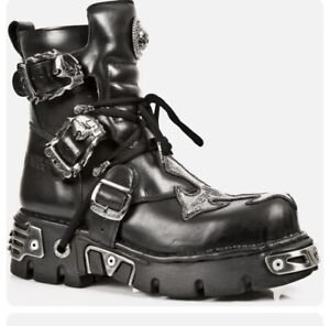 NEW ROCK 407-S1 Silver Cross Black Leather Gothic Punk Biker Shoes Boots