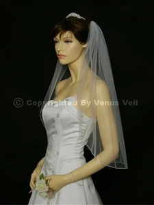 1T White Bridal Elbow Length Pencil Edge Wedding Veil - Picture 1 of 5