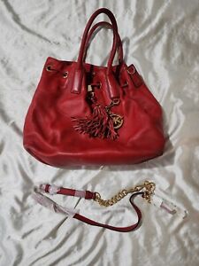 Michael Kors Camden Large Red Leather Satchel Handbag Bucket Bag Purse Gold MK