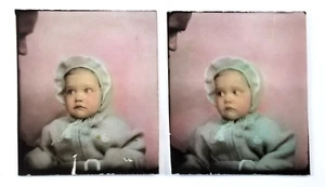 Fotos de fotomatón vintage bebé niña padre oculto cara parcial color tintado - Imagen 1 de 10