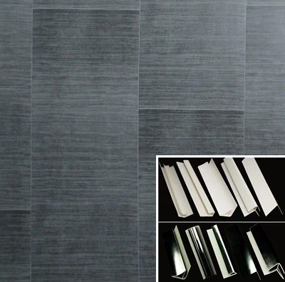 Dark Grey Large Tile Effect Bathroom Wall Panels PVC Chrome or White Panel Trims - Image 1 of 4