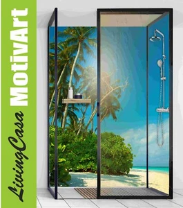 Corner shower rear wall rear wall shower aluminium, beach palm trees sun Duc6 - Picture 1 of 5