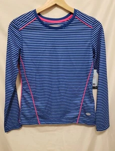 Reel Legends Girls Large Shirt Blue Striped Freeline Crewneck Quick Dry UPF 30 - Picture 1 of 11