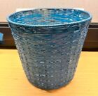 Multipurpose Basket Wicker Rattan Round Blue Painted Home Décor ~10