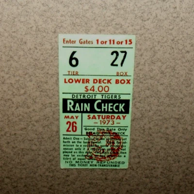 Detroit Tigers 5/26/1973 Ticket vs Oakland Reggie Jackson 2h Seelbach Final Win  - Image 1 of 3