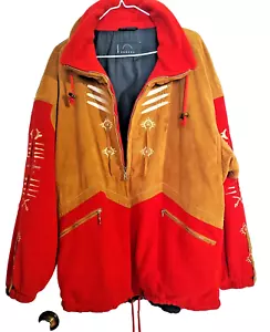 Bogner Western Embroidered Snow Ski Jacket Med buckskin Red Made USA Rare unisex - Picture 1 of 9
