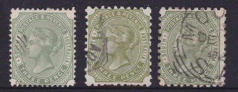 SOUTH AUSTRALIA 1890-96 3D GREEN SHADES SET QV SIDEFACE X3 FINE USED (NG61) Cover