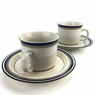 2 juegos de platillos para tazas de té de café de anclaje azul zafiro beige vajilla gres Foto 1 de 4