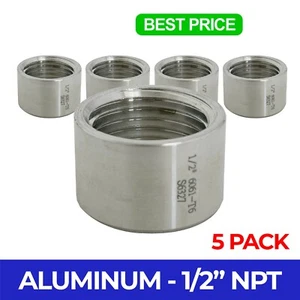 (Paquete de 5) Tapón de montaje de tubería de soldadura de medio acoplamiento de aluminio NPT de 0,5" 1/2" - Imagen 1 de 5