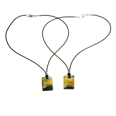 Collar Abejorro Jaspe Rectángulo Colgante Cuero Cordón Aventura Unisex Foto 1 de 3