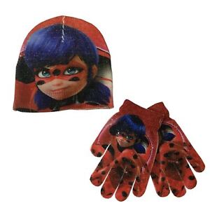 Miraculous Ladybug Girl Kids Glitter Children Hat & Gloves Set Warm Winter Xmas