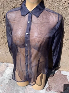 Merona transparente schwarze Seidenbluse Langarm mit Knöpfen - Damen Gr. S - Bild 1 von 8