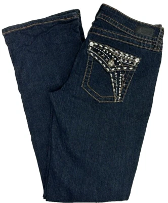 Natural Reflections Jean Womens Dark Blue Mid Rise Straight Embellished Size 6 - Image 1 of 4