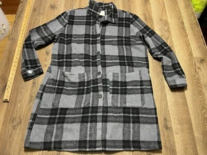 Active USA Jacket, Women's Size Large, Black Gray, Plaid, Long Coat Jacket - Picture 1 of 11